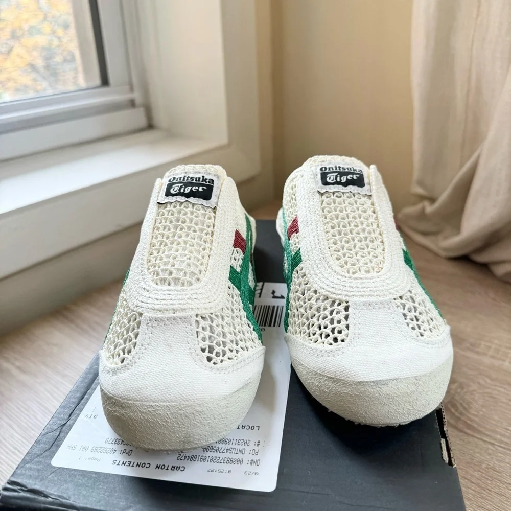 New Onitsuka Tiger Mexico 66 Sabot Slip On Mesh Shoes Cream Green Red Womens 7